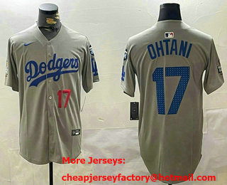 Men's Los Angeles Dodgers #17 Shohei Ohtani Number Grey 2024 World Series Limited Fashion Stitched Jersey