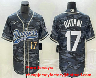 Men's Los Angeles Dodgers #17 Shohei Ohtani Number Grey Camo Cool Base With Patch Stitched Baseball Jersey