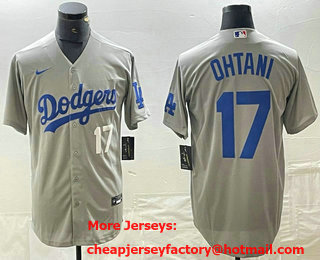 Men's Los Angeles Dodgers #17 Shohei Ohtani Number Grey Cool Base Stitched Jersey 02