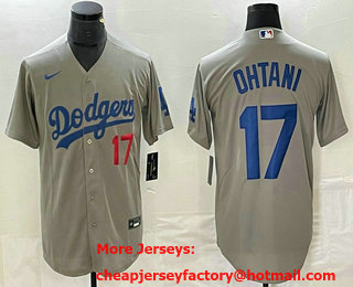 Men's Los Angeles Dodgers #17 Shohei Ohtani Number Grey Cool Base Stitched Jersey