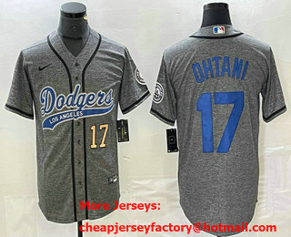 Men's Los Angeles Dodgers #17 Shohei Ohtani Number Grey Gridiron Cool Base Stitched Baseball Jersey