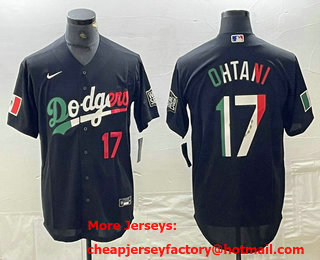 Men's Los Angeles Dodgers #17 Shohei Ohtani Number Mexico Black Cool Base Stitched Baseball Jersey 11