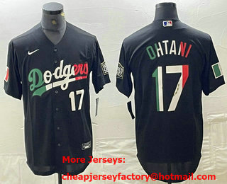 Men's Los Angeles Dodgers #17 Shohei Ohtani Number Mexico Black Cool Base Stitched Baseball Jersey 13