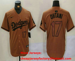 Men's Los Angeles Dodgers #17 Shohei Ohtani Number Olive Cool Base Limited Stitched Jersey 01