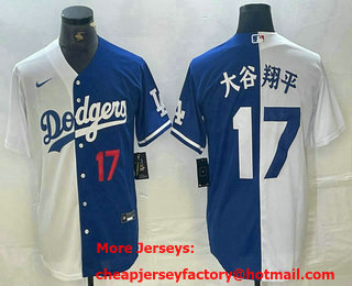 Men's Los Angeles Dodgers #17 Shohei Ohtani Number White Blue Two Tone Stitched Baseball Jersey 16