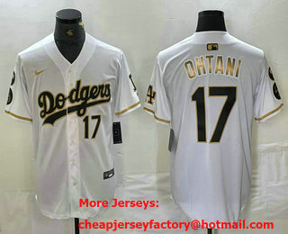 Men's Los Angeles Dodgers #17 Shohei Ohtani Number White Gold Fashion Stitched Cool Base Limited Jersey 101