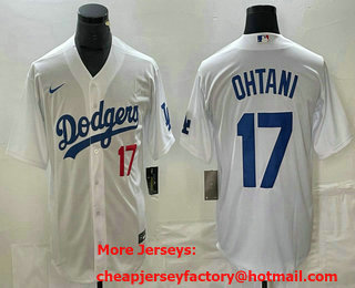 Men's Los Angeles Dodgers #17 Shohei Ohtani Number White Stitched Cool Base Nike Jersey