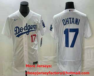 Men's Los Angeles Dodgers #17 Shohei Ohtani Number White Stitched Flex Base Nike Jersey