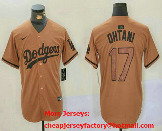 Men's Los Angeles Dodgers #17 Shohei Ohtani Olive Cool Base Limited Stitched Jersey