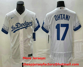 Men's Los Angeles Dodgers #17 Shohei Ohtani White 2022 City Connect Flex Base Stitched Jersey
