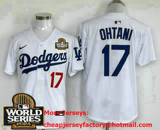 Men's Los Angeles Dodgers #17 Shohei Ohtani White 2024 World Series Limited Cool Base Stitched Jersey
