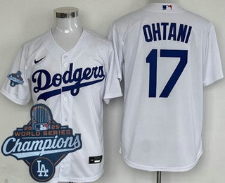Men's Los Angeles Dodgers #17 Shohei Ohtani White 2025 World Series Champions Cool Base Jersey