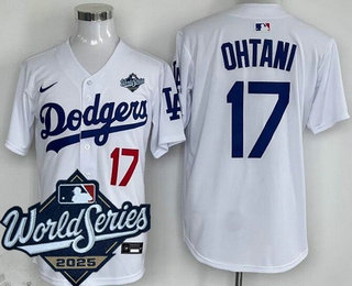 Men's Los Angeles Dodgers #17 Shohei Ohtani White 2025 World Series Limited Jersey