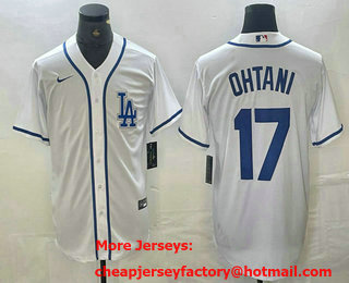 Men's Los Angeles Dodgers #17 Shohei Ohtani White Cool Base Stitched Baseball Jersey 01
