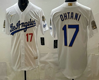 Men's Los Angeles Dodgers #17 Shohei Ohtani White Gold 9x B2B Champs Collection Limited Jersey