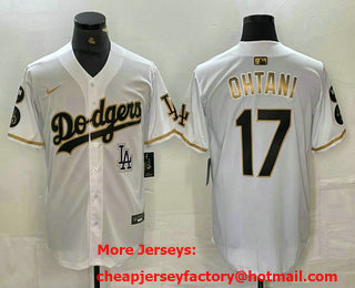 Men's Los Angeles Dodgers #17 Shohei Ohtani White Gold Fashion Stitched Cool Base Limited Jersey 12
