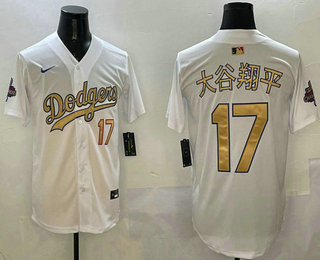 Men's Los Angeles Dodgers #17 Shohei Ohtani White Japanese 2025 Gold Collection Limited Stitched Jersey