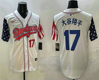 Men's Los Angeles Dodgers #17 Shohei Ohtani White Japanese Limited Stitched Jersey