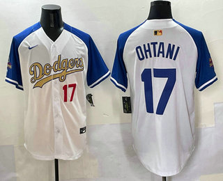 Men's Los Angeles Dodgers #17 Shohei Ohtani White Royal Gold Limited Stitched Jersey