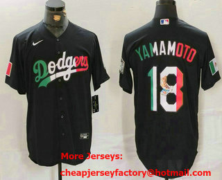 Men's Los Angeles Dodgers #18 Yoshinobu Yamamoto Black Mexico Cool Base Stitched Jersey