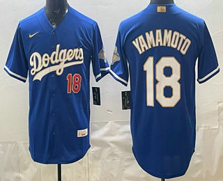 Men's Los Angeles Dodgers #18 Yoshinobu Yamamoto Blue 2026 Gold Collection Limited Jersey