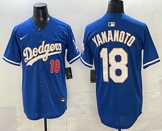 Men's Los Angeles Dodgers #18 Yoshinobu Yamamoto Blue Gold Limited Jersey
