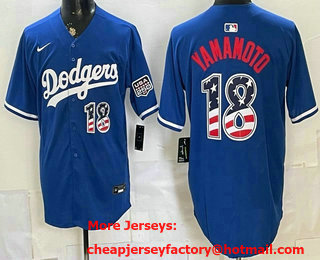 Men's Los Angeles Dodgers #18 Yoshinobu Yamamoto Blue USA 250 Fourth of July Stitched Jersey