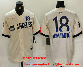 Men's Los Angeles Dodgers #18 Yoshinobu Yamamoto Cream 2024 City Connect Limited Jersey