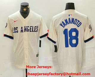 Men's Los Angeles Dodgers #18 Yoshinobu Yamamoto Cream 2024 City Connect Limited Stitched Jersey