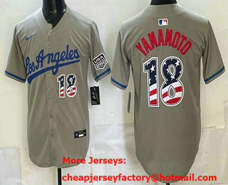 Men's Los Angeles Dodgers #18 Yoshinobu Yamamoto Grey Alternate USA 250 Fourth of July Stitched Jersey