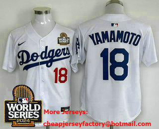 Men's Los Angeles Dodgers #18 Yoshinobu Yamamoto Number White 2024 World Series Limited Stitched Jersey