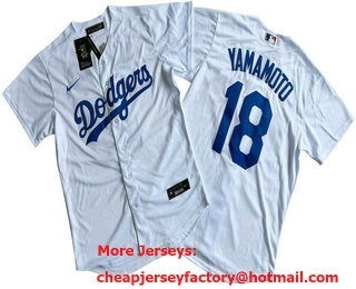 Men's Los Angeles Dodgers #18 Yoshinobu Yamamoto White Stitched Cool Base Nike Jersey 11