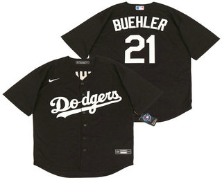 Men's Los Angeles Dodgers #21 Walker Buehler Black Stitched MLB Cool Base Nike Jersey
