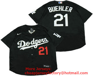 Men's Los Angeles Dodgers #21 Walker Buehler Black Stitched MLB Flex Base Nike Jersey