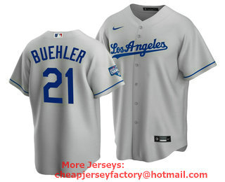 Men's Los Angeles Dodgers #21 Walker Buehler Grey 2020 World Series Champions Home Patch Stitched Jersey
