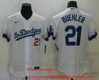 Men's Los Angeles Dodgers #21 Walker Buehler White 2021 City Connect Flex Base Stitched Jersey