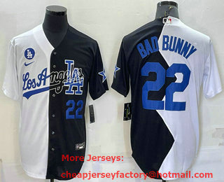 Men's Los Angeles Dodgers #22 Bad Bunny White Black Number 2022 Celebrity Softball Game Cool Base Jersey 01