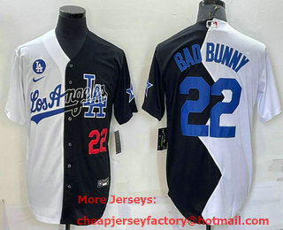 Men's Los Angeles Dodgers #22 Bad Bunny White Black Number 2022 Celebrity Softball Game Cool Base Jersey 03