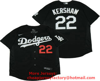 Men's Los Angeles Dodgers #22 Clayton Kershaw Black Stitched MLB Flex Base Nike Jersey