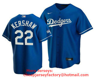 Men's Los Angeles Dodgers #22 Clayton Kershaw Blue 2020 World Series Champions Home Patch Stitched Jersey