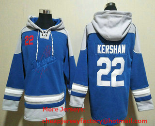 Men's Los Angeles Dodgers #22 Clayton Kershaw Blue Ageless Must Have Lace Up Pullover Hoodie