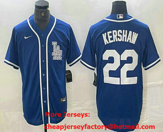 Men's Los Angeles Dodgers #22 Clayton Kershaw Blue Cool Base Stitched Baseball Jersey 01