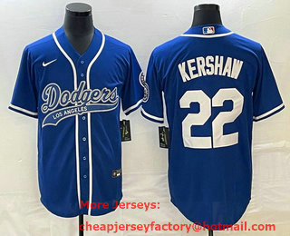 Men's Los Angeles Dodgers #22 Clayton Kershaw Blue Cool Base Stitched Baseball Jersey