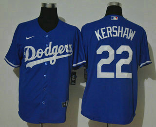 Men's Los Angeles Dodgers #22 Clayton Kershaw Blue Stitched MLB Cool Base Nike Jersey