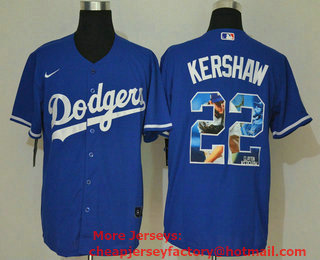 Men's Los Angeles Dodgers #22 Clayton Kershaw Blue Unforgettable Moment Stitched Fashion MLB Cool Base Nike Jersey 02