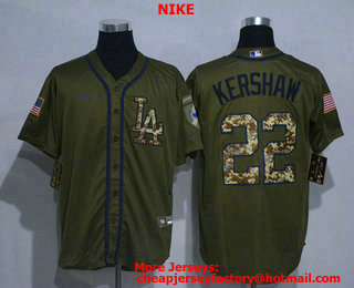 Men's Los Angeles Dodgers #22 Clayton Kershaw Green Salute To Service Stitched MLB Cool Base Nike Jersey