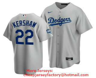 Men's Los Angeles Dodgers #22 Clayton Kershaw Grey 2020 World Series Champions Home Patch Stitched Jersey