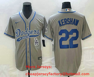 Men's Los Angeles Dodgers #22 Clayton Kershaw Grey Cool Base Stitched Baseball Jersey 01