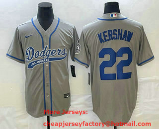 Men's Los Angeles Dodgers #22 Clayton Kershaw Grey Cool Base Stitched Baseball Jersey 02