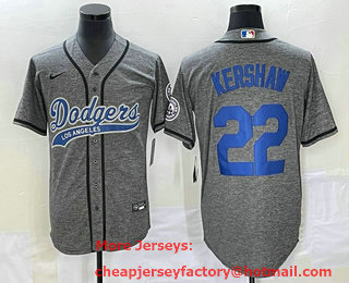 Men's Los Angeles Dodgers #22 Clayton Kershaw Grey Gridiron Cool Base Stitched Baseball Jersey